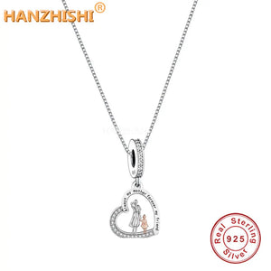 Mother Daughter Father Forever Necklace 925 Silver Heart Pendant