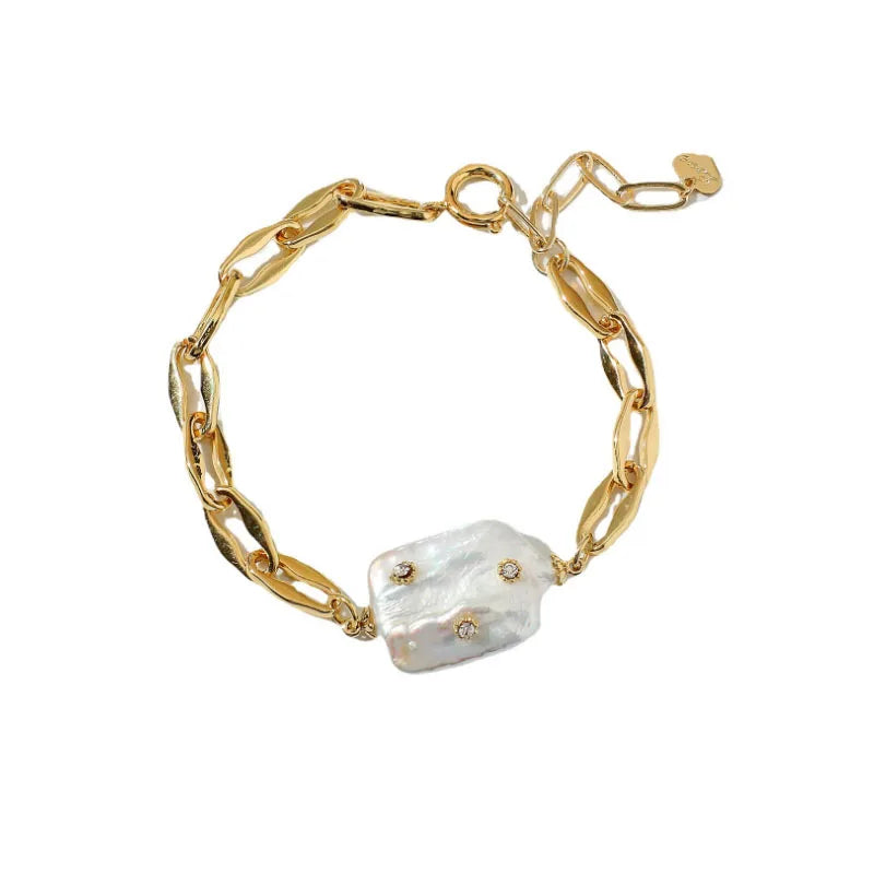 Baroque Pearl Bracelet CZ Crystal Charms Bangle For Lovers
