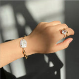 Baroque Pearl Bracelet CZ Crystal Charms Bangle For Lovers