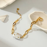 Baroque Pearl Bracelet CZ Crystal Charms Bangle For Lovers