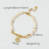 14K Baroque Pearl Bracelet Heart Charm Bangle for Women