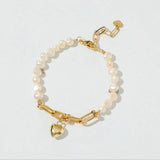 14K Baroque Pearl Bracelet Heart Charm Bangle for Women
