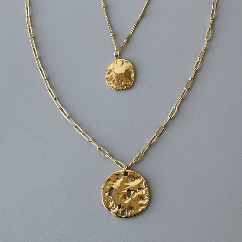 14K Bohemian Retro Double Necklace Sweater Chain Irregular Pendant Necklace