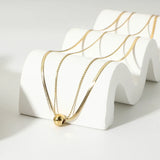 14K Double Snake Chain Round Bead Pendant Necklace