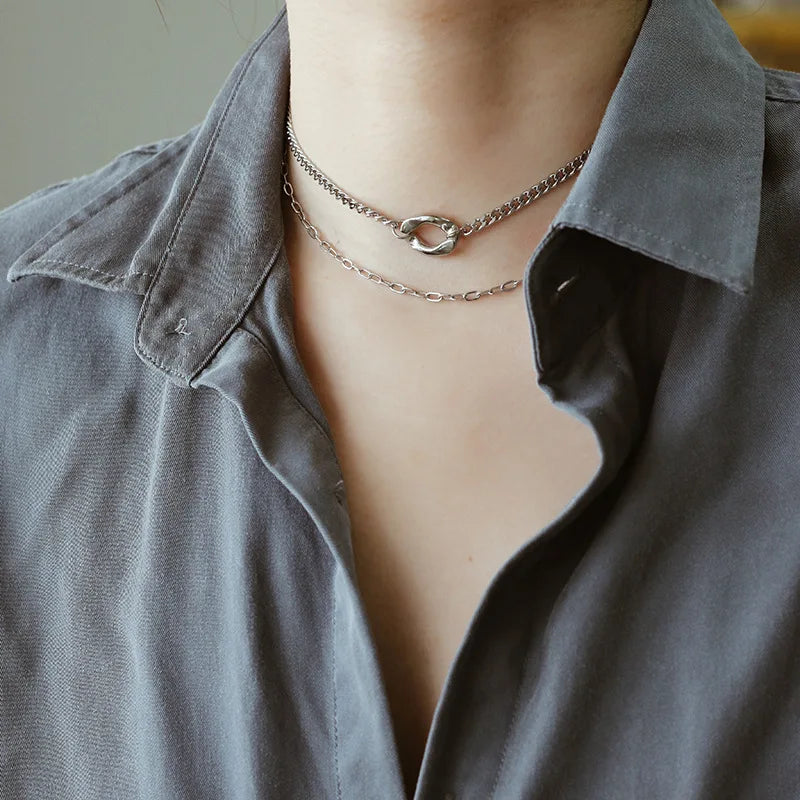 14K Double Layer Chain Necklace Choker Set for Women