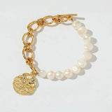 14K Freshwater Pearl Bracelet with Zircon Pave Charms