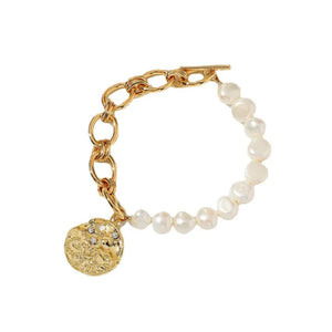 14K Freshwater Pearl Bracelet with Zircon Pave Charms