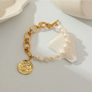 14K Freshwater Pearl Bracelet with Zircon Pave Charms