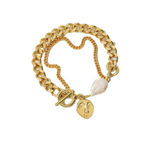 14K Baroque Pearl Bracelet Cuban Chain Bangle for Women