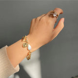 14K Baroque Pearl Bracelet Cuban Chain Bangle for Women