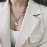 14K OT Buckle Necklaces Retro Metal Irregular Long Chain Necklace