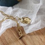 14K OT Buckle Necklaces Retro Metal Irregular Long Chain Necklace