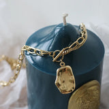 14K OT Buckle Necklaces Retro Metal Irregular Long Chain Necklace
