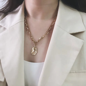 14K OT Buckle Necklaces Retro Metal Irregular Long Chain Necklace