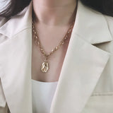 14K OT Buckle Necklaces Retro Metal Irregular Long Chain Necklace