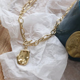 14K OT Buckle Necklaces Retro Metal Irregular Long Chain Necklace