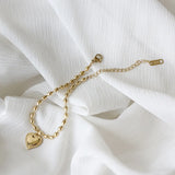 14K Oval Barrel Beads Bracelet Heart Bracelet For Women Jewelry Gift