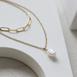14K Baroque Natural Pearl Necklaces Double Chain Clavicle Necklace Boho Jewellry