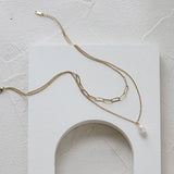 14K Baroque Natural Pearl Necklaces Double Chain Clavicle Necklace Boho Jewellry