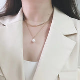 14K Baroque Natural Pearl Necklaces Double Chain Clavicle Necklace Boho Jewellry