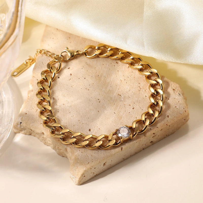 14K Cuban Chain Zircon Wrap Bracelet Hip Hop Jewelry