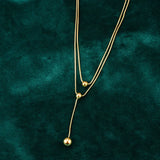 14k Layered Snake Chain Choker Necklace Ball Pendant Collar Statement Jewelry