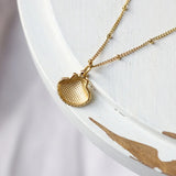 14k Shell Clavicle Necklace Pendant Round Beads Chain Ocean Wind Shell