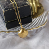 14k Shell Clavicle Necklace Pendant Round Beads Chain Ocean Wind Shell