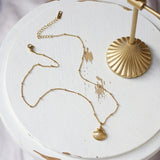 14k Shell Clavicle Necklace Pendant Round Beads Chain Ocean Wind Shell
