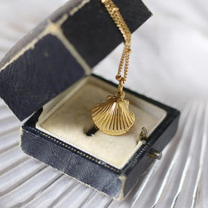 14k Shell Clavicle Necklace Pendant Round Beads Chain Ocean Wind Shell