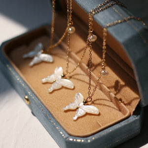 18K Pearl Fritillary Butterfly Chain Necklace