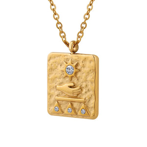 18K Egyptian Totem Hand Sun Pendant Zircon Necklace