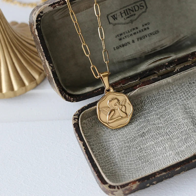 Angel Cupid Wing Necklace Pendant Hexagon Flower Clavicle Necklace
