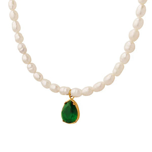 Baroque Freshwater Pearl Necklace with Zircon Water Drop Pendant