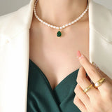 Baroque Freshwater Pearl Necklace with Zircon Water Drop Pendant