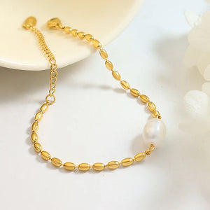 Baroque Pearl Mosaic Bead Bracelet with Metal Chain