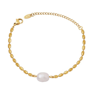 Baroque Pearl Mosaic Bead Bracelet with Metal Chain