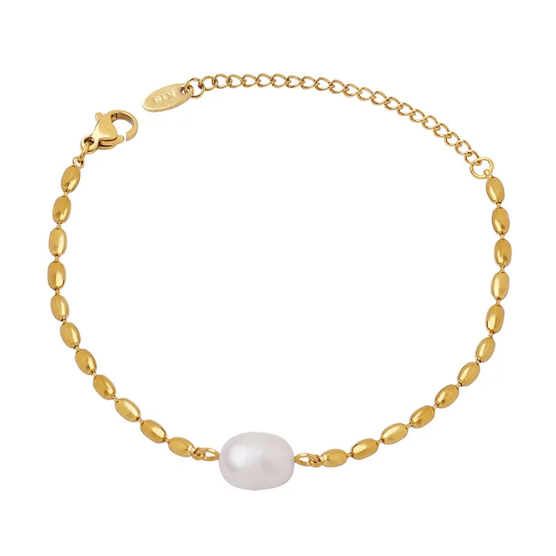 Baroque Pearl Mosaic Bead Bracelet with Metal Chain