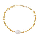 Baroque Pearl Mosaic Bead Bracelet with Metal Chain