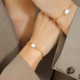 Baroque Pearl Mosaic Bead Bracelet with Metal Chain