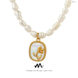 Baroque Pearl Zircon Flower Choker Necklace