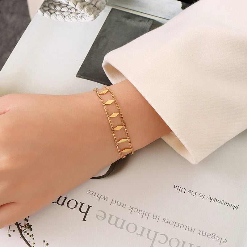 18K Bohemian Vintage Sequin Bracelet Personalized Hollow Diamond Shape Bracelet