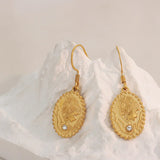 18K Court Style Retro Zircon Oval Necklace Earrings Set