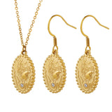 18K Court Style Retro Zircon Oval Necklace Earrings Set