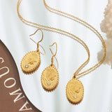 18K Court Style Retro Zircon Oval Necklace Earrings Set