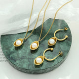 18K Boat Freshwater Pearl Pendant Necklace & Earrings Set