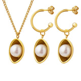 18K Boat Freshwater Pearl Pendant Necklace & Earrings Set