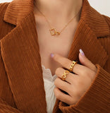 18K Double Irregular Circle Square Pendant Necklace Retro Geometric Jewelry