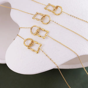 18K Double Irregular Circle Square Pendant Necklace Retro Geometric Jewelry
