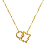 18K Double Irregular Circle Square Pendant Necklace Retro Geometric Jewelry